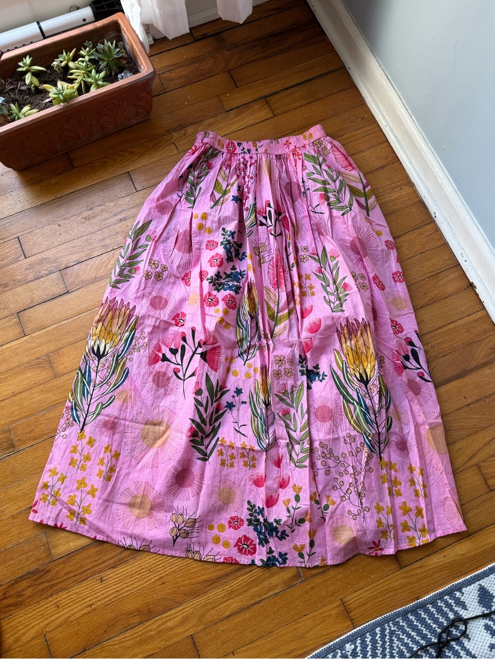 Market Co Pink Botanical Print Maxi Skirt